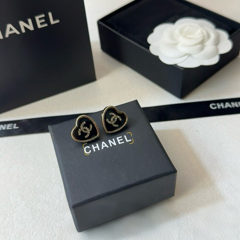 18K Chanel Black Heart Gold Earrings