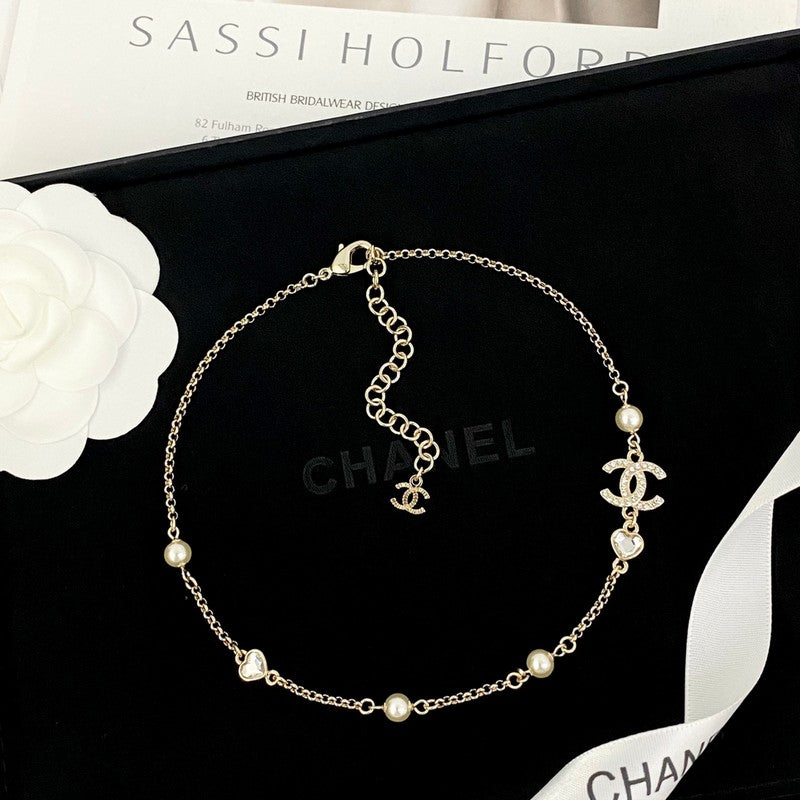 18K Chanel 25B Heart Crystal Pearl Necklace