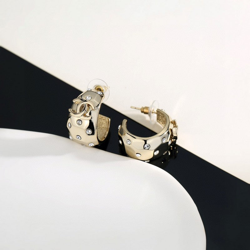 18K Chanel Half Circle Diamond Gold Earrings
