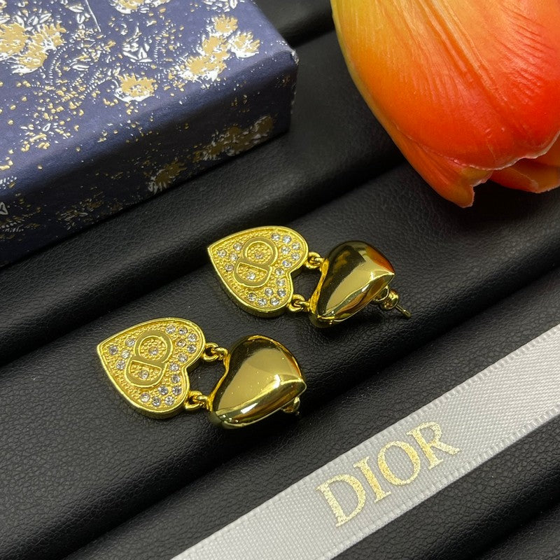 18K Dior Double Heart Diamond Earrings