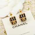 18K Chanel Half Circle Leather Gold Earrings