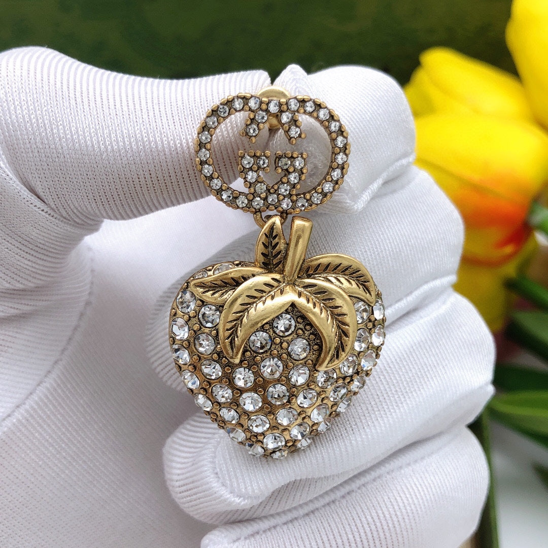 18K Gucci Crystal Strawberry Pendant Earrings
