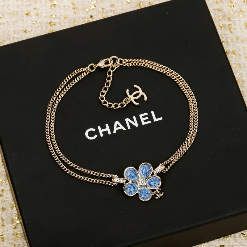 18K Chanel 26A Blue Flower Necklace