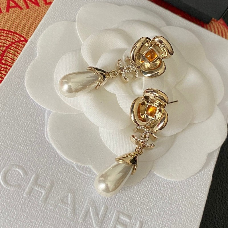 18K Chanel Camellia Red Crystal Earrings