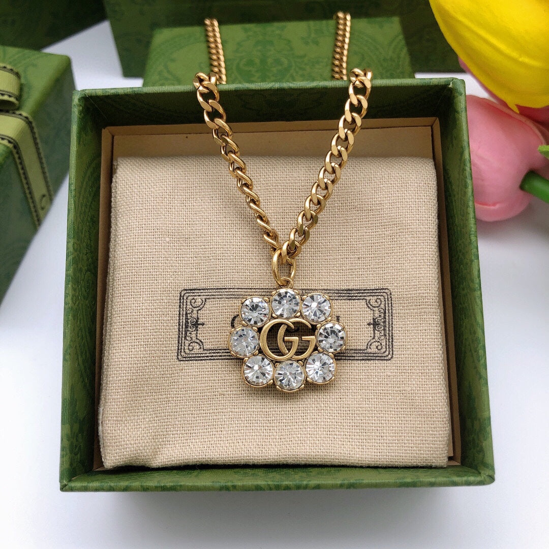 18K Gucci Flower Crystals Necklace