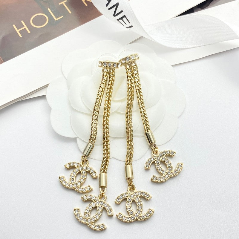 18K Chanel Long Tassel Diamond Earrings