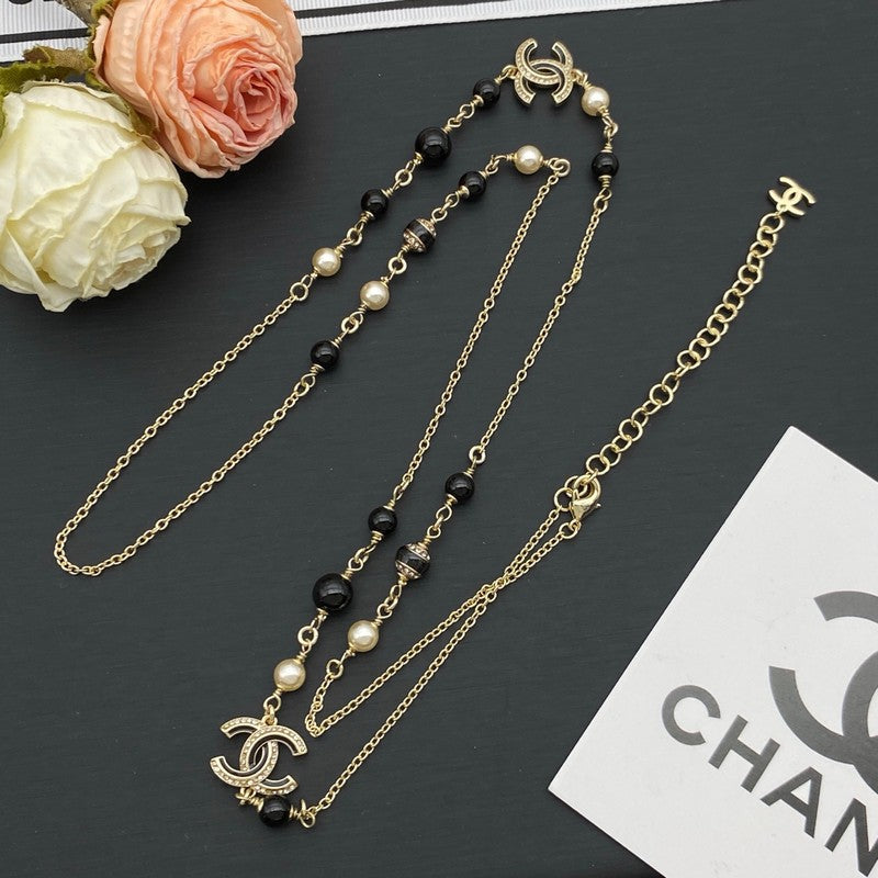18K Chanel Black Pearl Long Necklace
