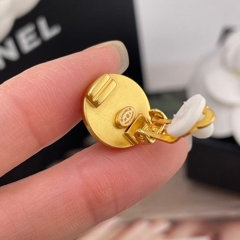 18K Chanel Orange Button Earrings