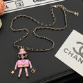 18K Chanel Pink & Black Leather Necklace