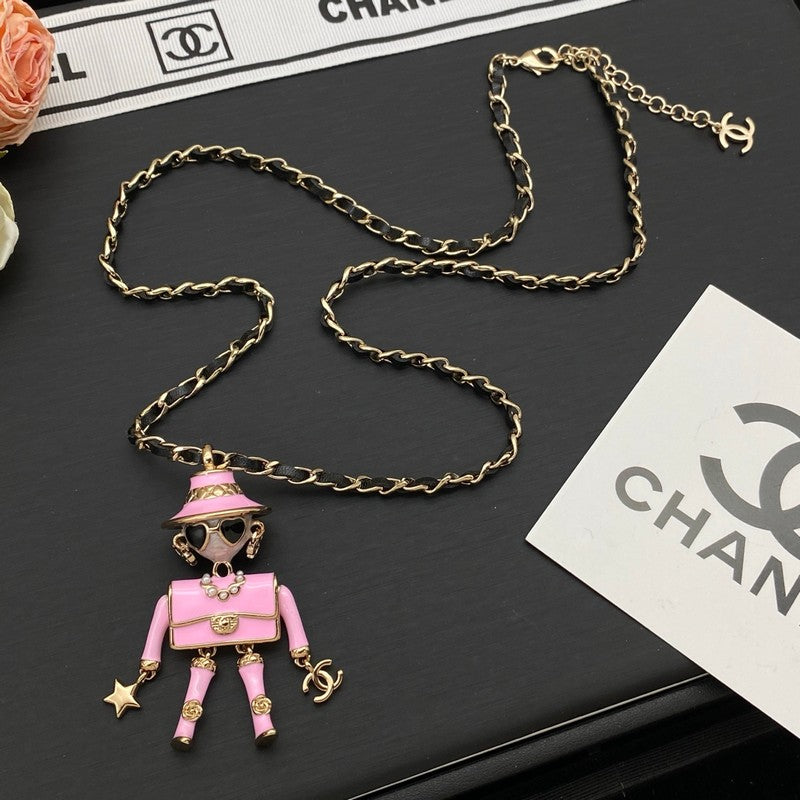 18K Chanel Pink & Black Leather Necklace