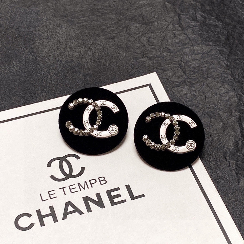 18K Chanel Black Resin Crystals Earrings