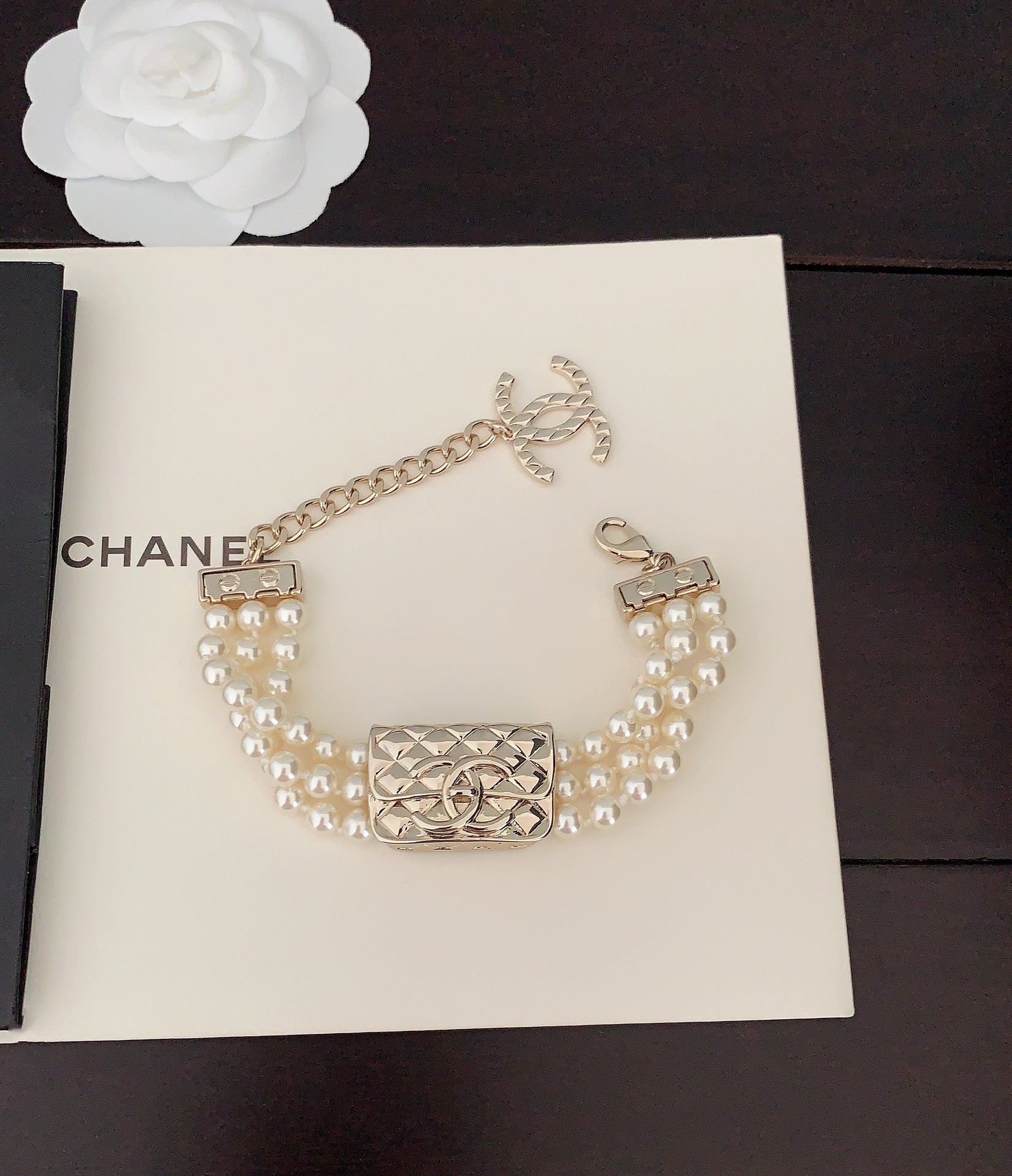 18K Chanel Bag Pearls Chain Bracelet