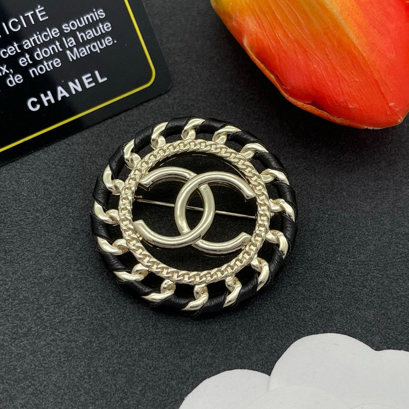 18K Chanel Leather Gold Brooch
