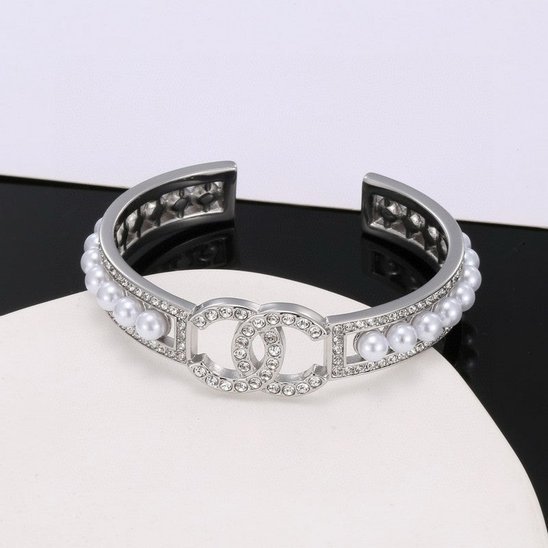 18K Chanel Pearl Open Cuff Bracelet