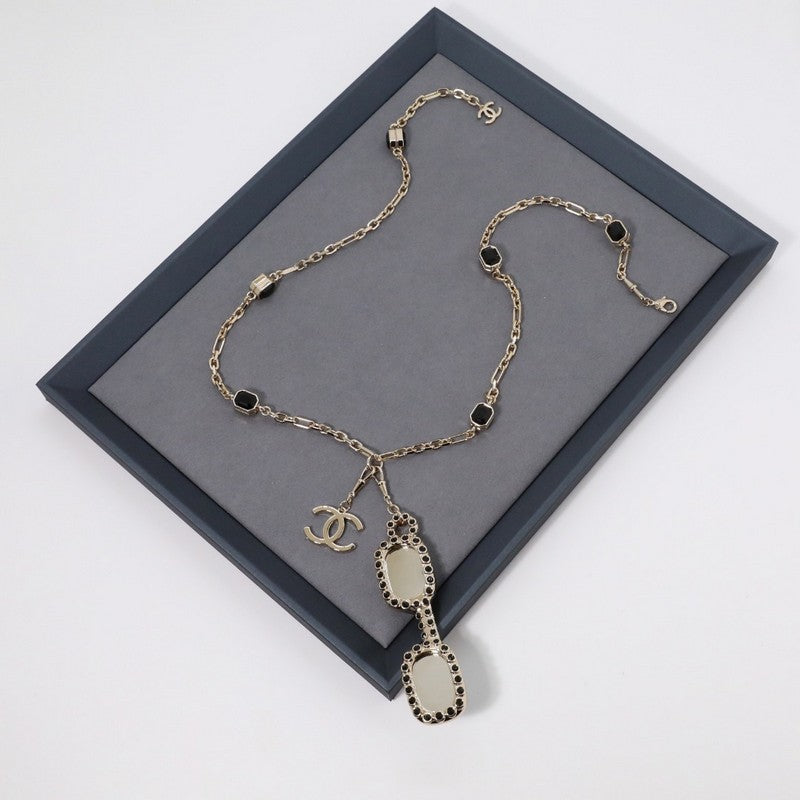 18K Chanel Black Crystal Gold Necklace