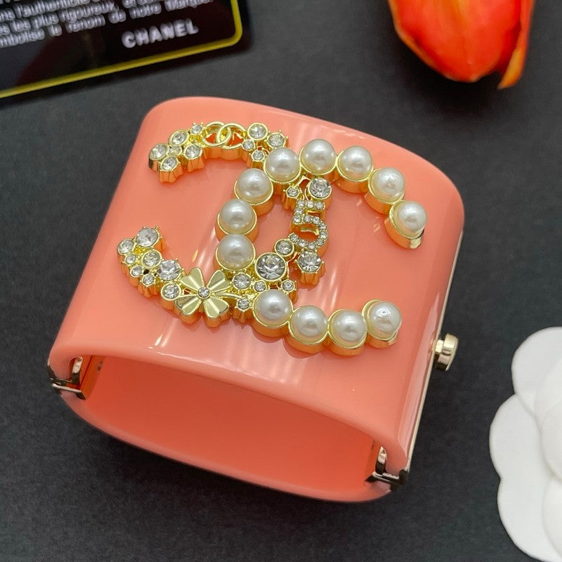 18K Chanel Pearl & Diamond Pink Cuff Bracelet