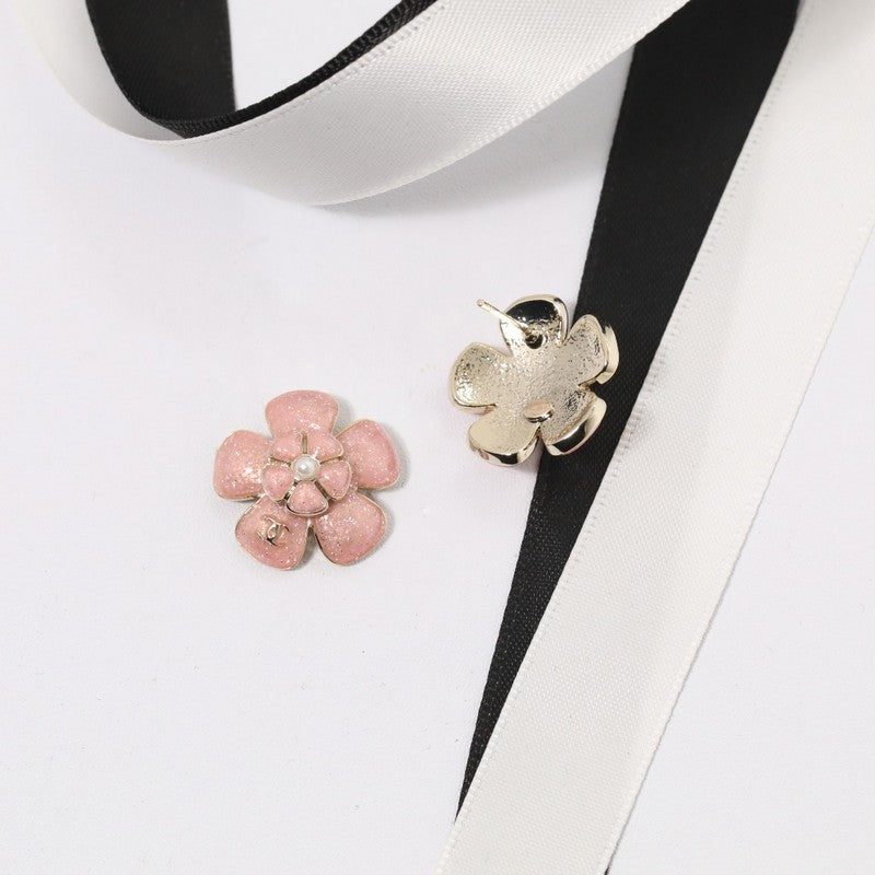 18K Chanel Black & Pink Flower Earrings