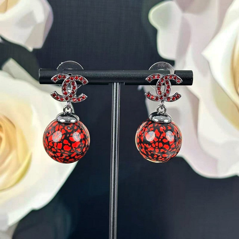 18K Chanel Red Glass Bead Resin Earrings