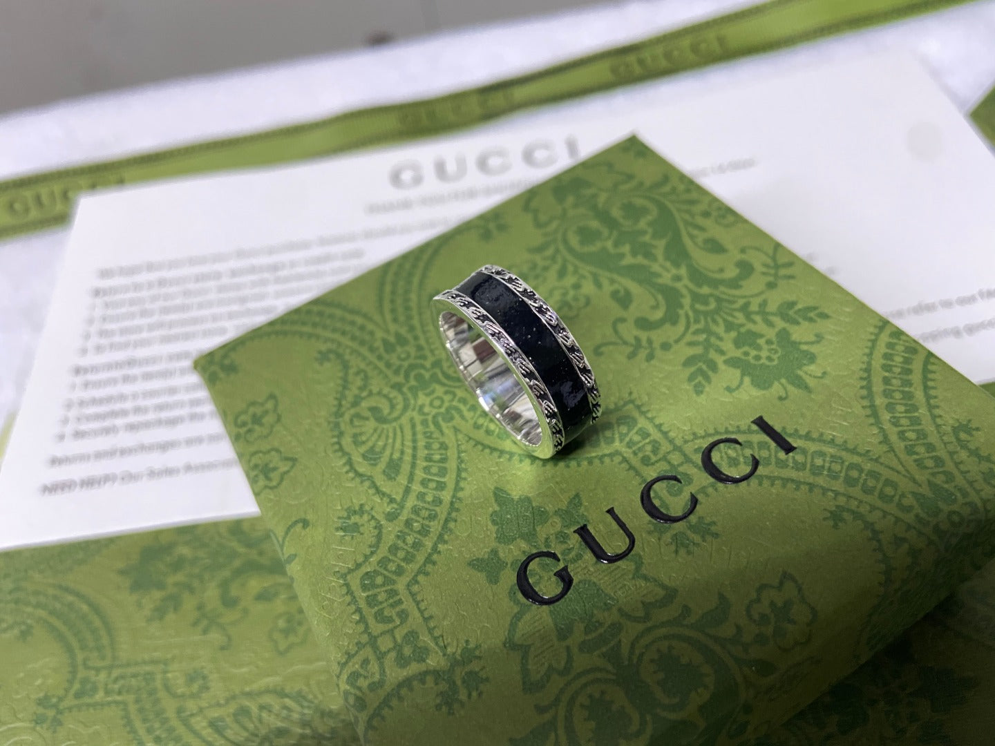 Gucci Interlocking G Black Enamel Ring