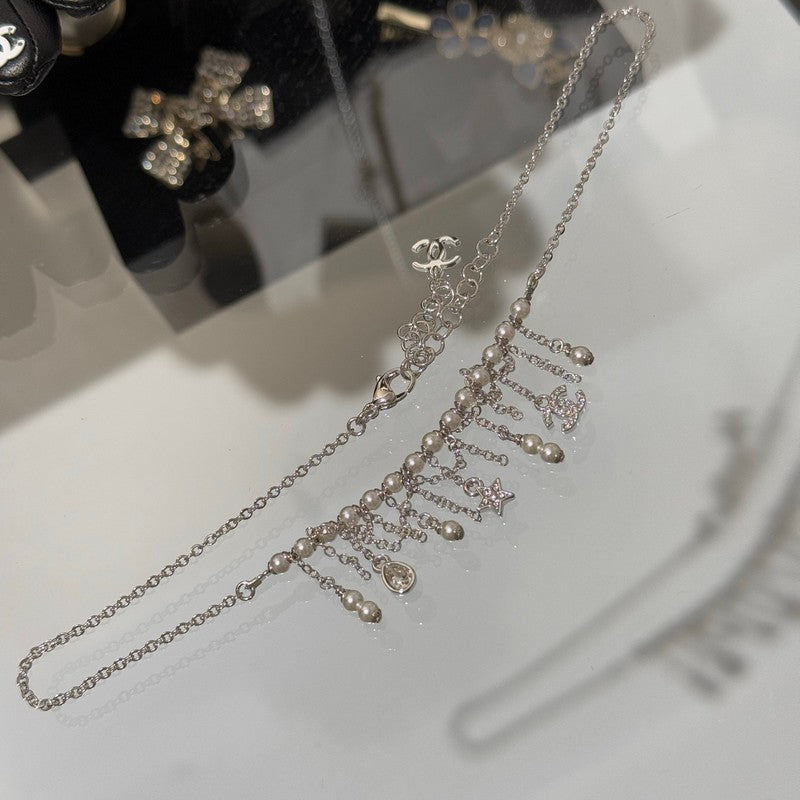 18K Chanel 26C Pearl Diamond Tassel Choker Necklace