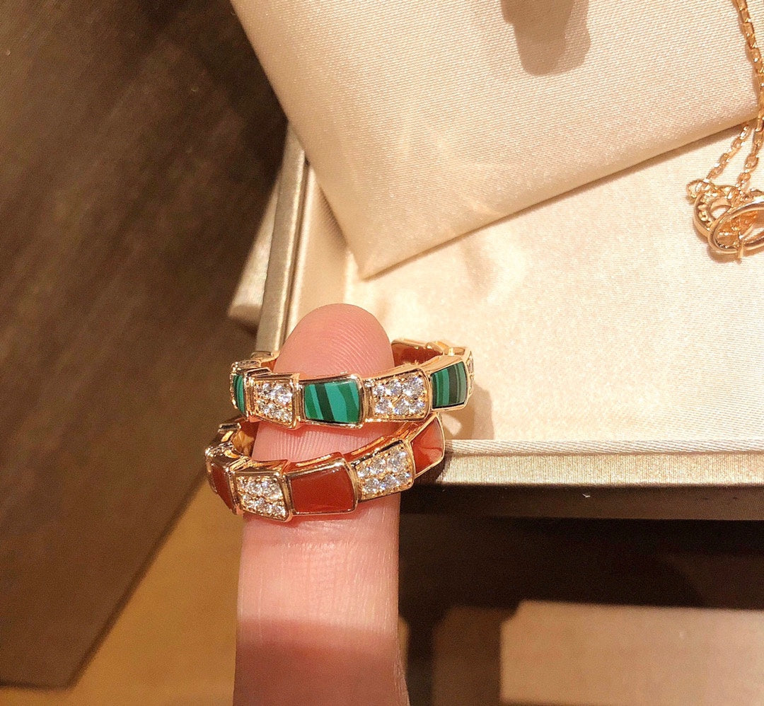18K BVLGARI BV Serpenti Viper Malachite Ring
