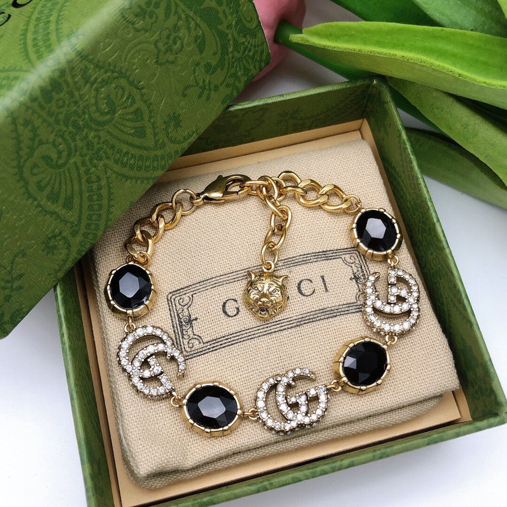 18K Gucci Black Stones Chain Bracelet