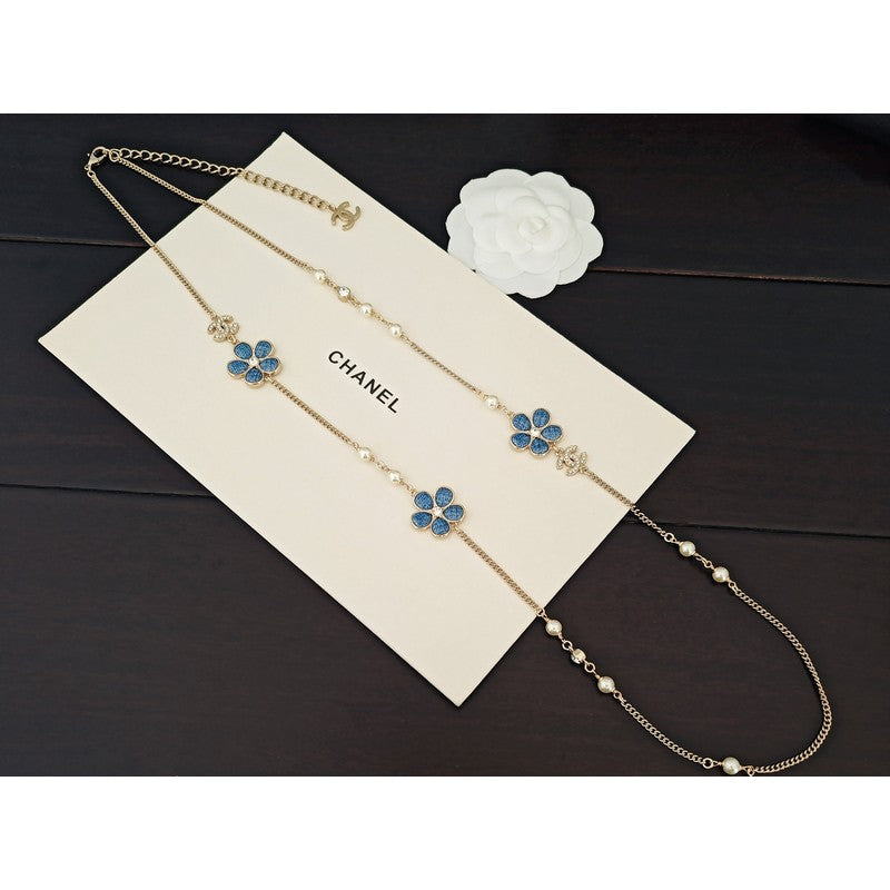 18K Chanel Blue Flower Long Necklace