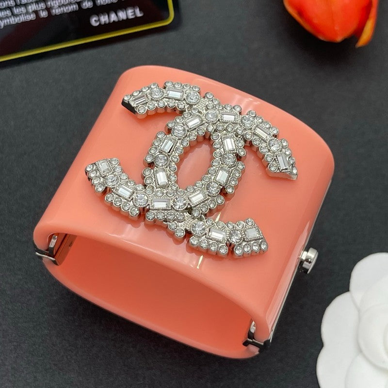 18K Chanel Pearl Diamond Pink Cuff Bracelet
