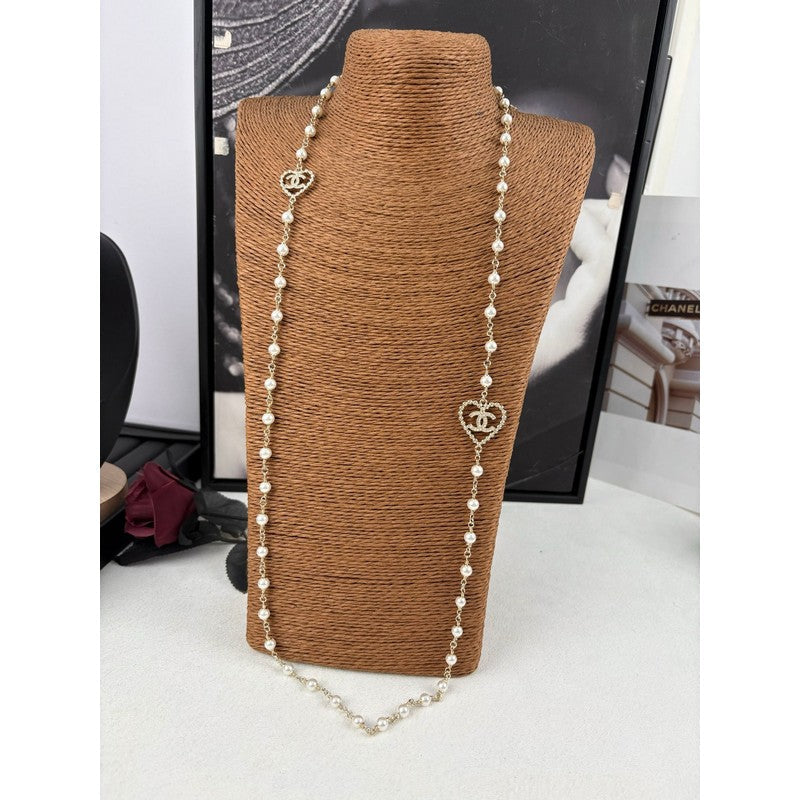 18K Chanel Heart Long Pearl Necklace