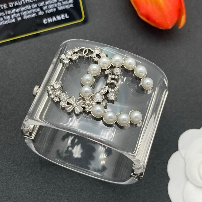 18K Chanel Pearl & Diamond Transparent Cuff Bracelet