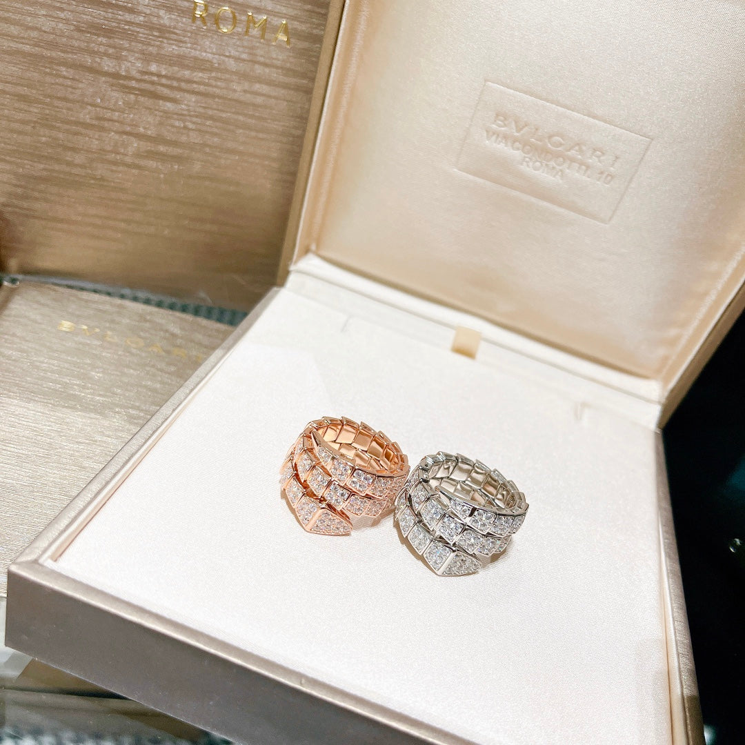 18K BVLGARI BV Serpenti Viper Full Pave Diamond Ring
