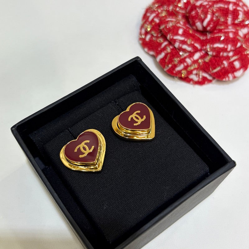 18K Chanel 26P Black & Red Heart Earrings