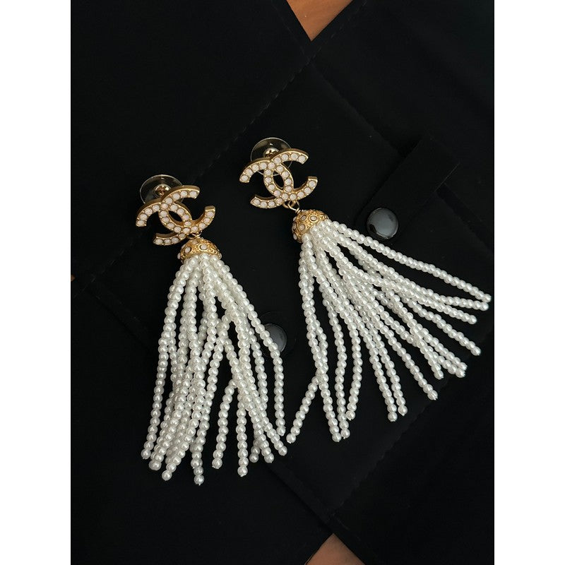 18K Chanel Pearl Tassel Earrings