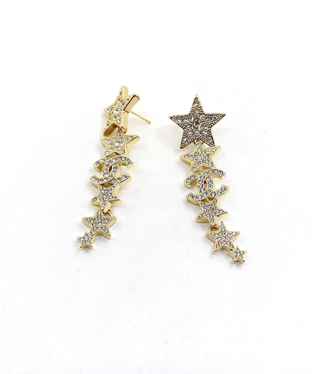 18K Chanel Star Diamonds Long Earrings