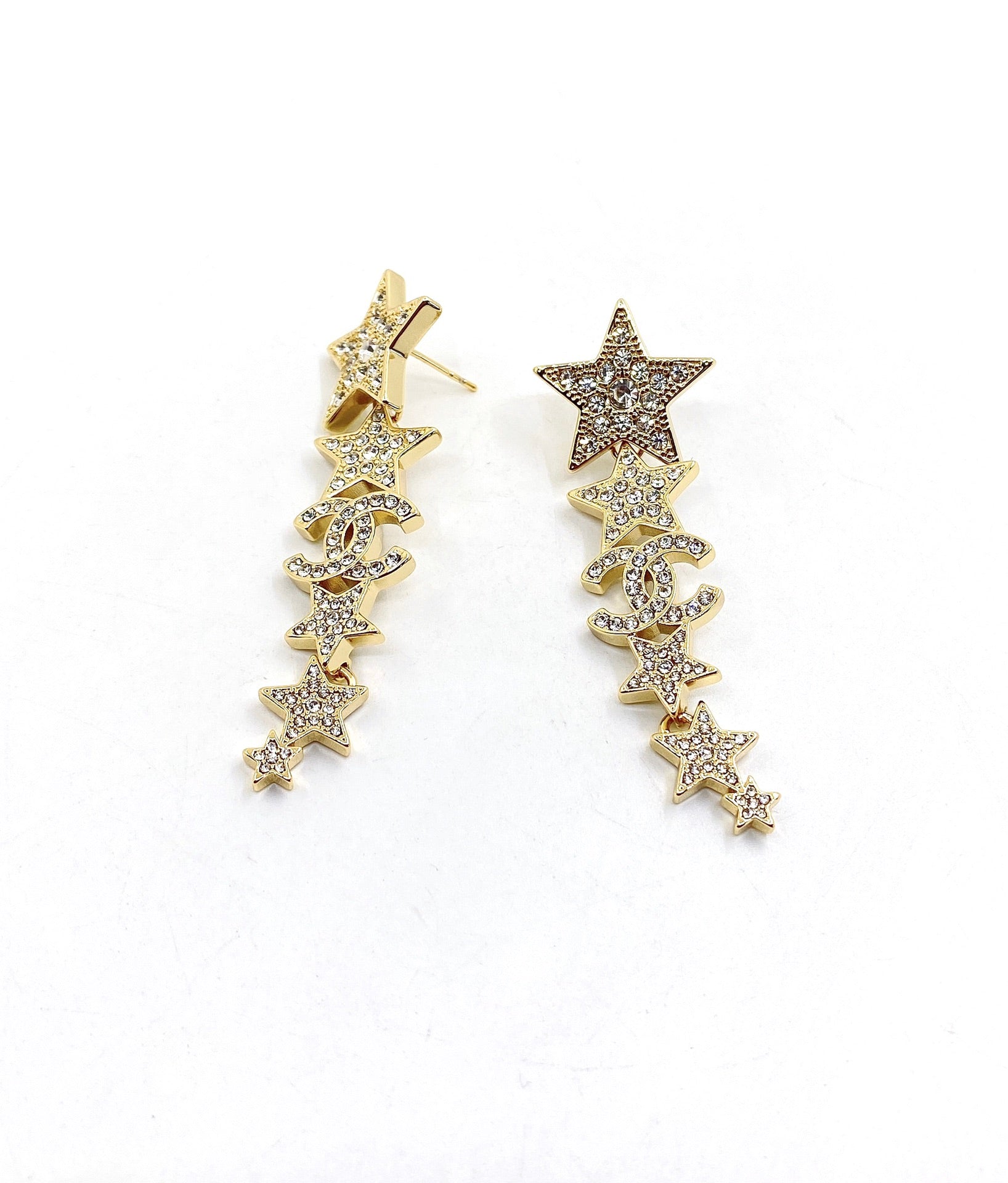 18K Chanel Star Diamonds Long Earrings