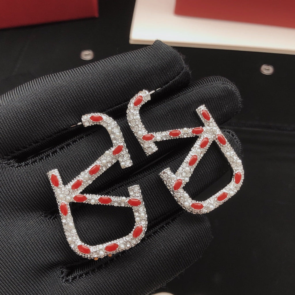 18K Valentino Vlogo Red Crystal Earrings