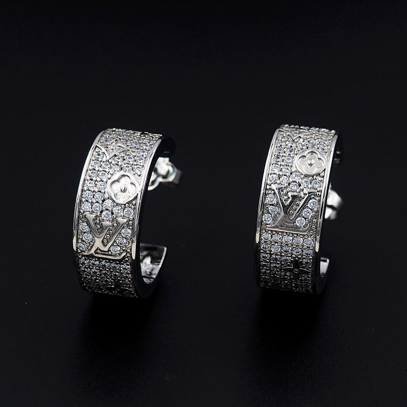 18K Louis Vuitton Pave Diamond Hoop Earrings