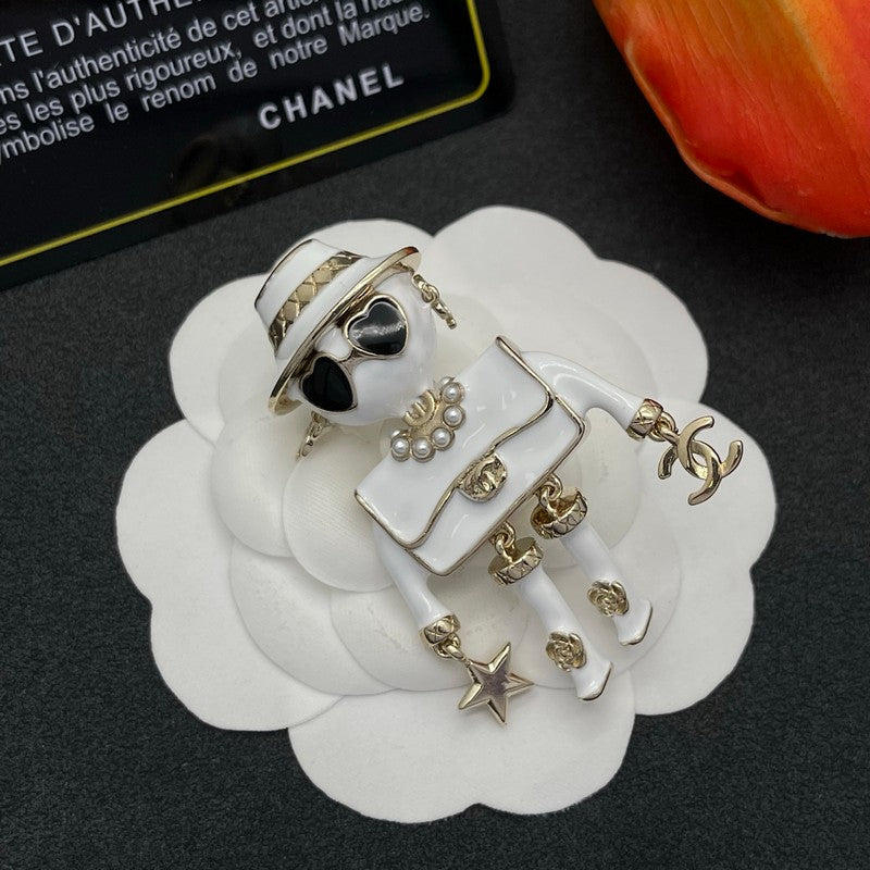 18K Chanel Robot Gabrielle Doll White Brooch