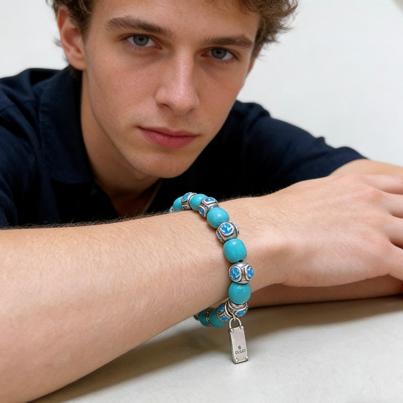 18K Gucci Anger Forest Chalchite Bead Chain Bracelet