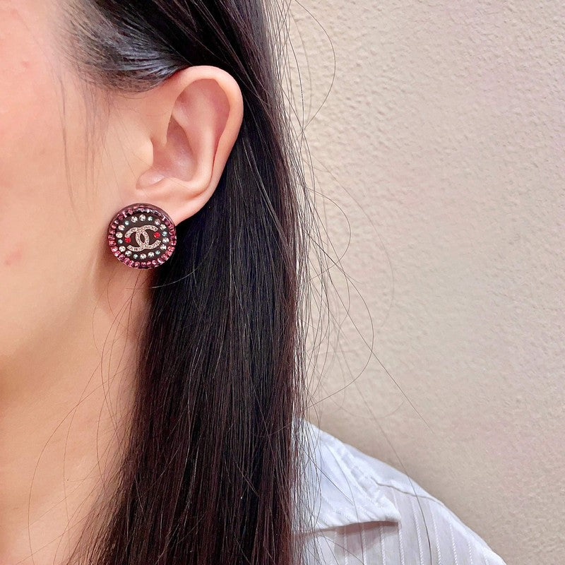 18K Chanel Red & Blue Crystal Round Earrings