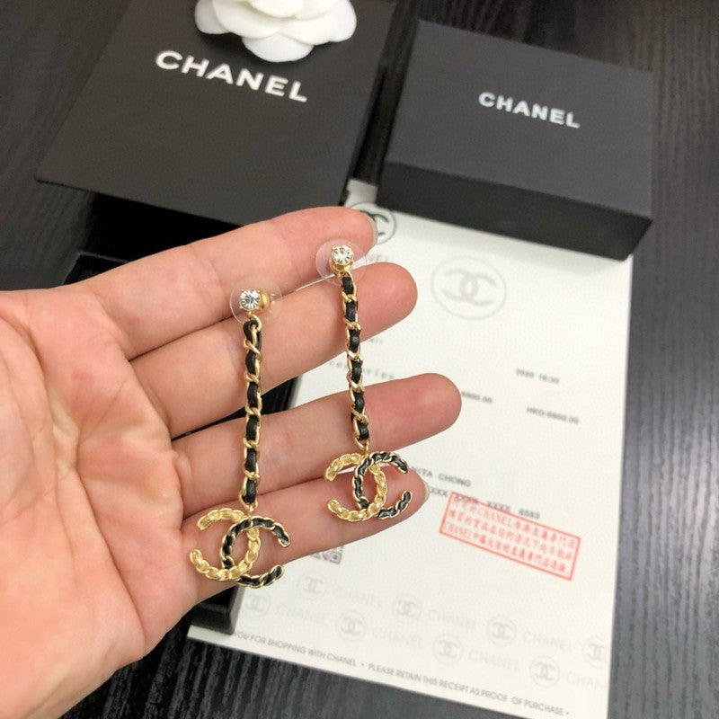 18K Chanel Leather Gold Long Earrings
