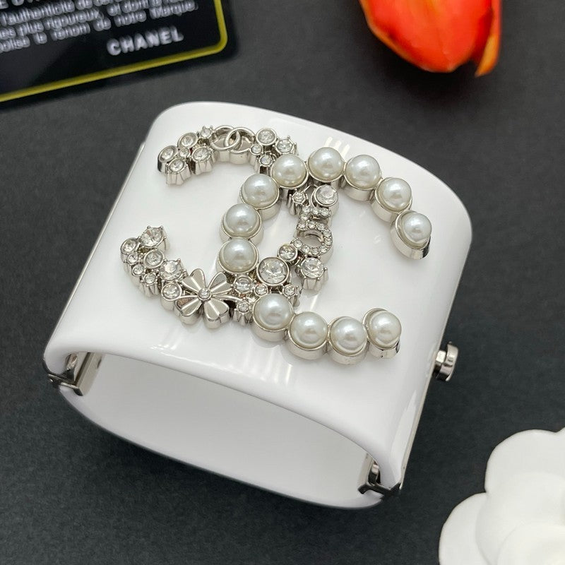 18K Chanel Pearl & Diamond White Cuff Bracelet