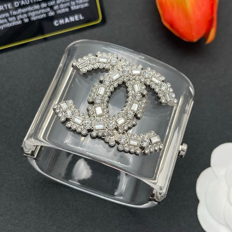 18K Chanel Pearl Diamond Transparent Cuff Bracelet