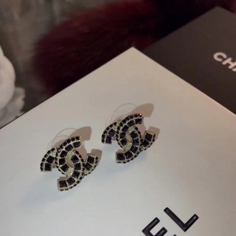 18K Chanel Black Crystals Earrings