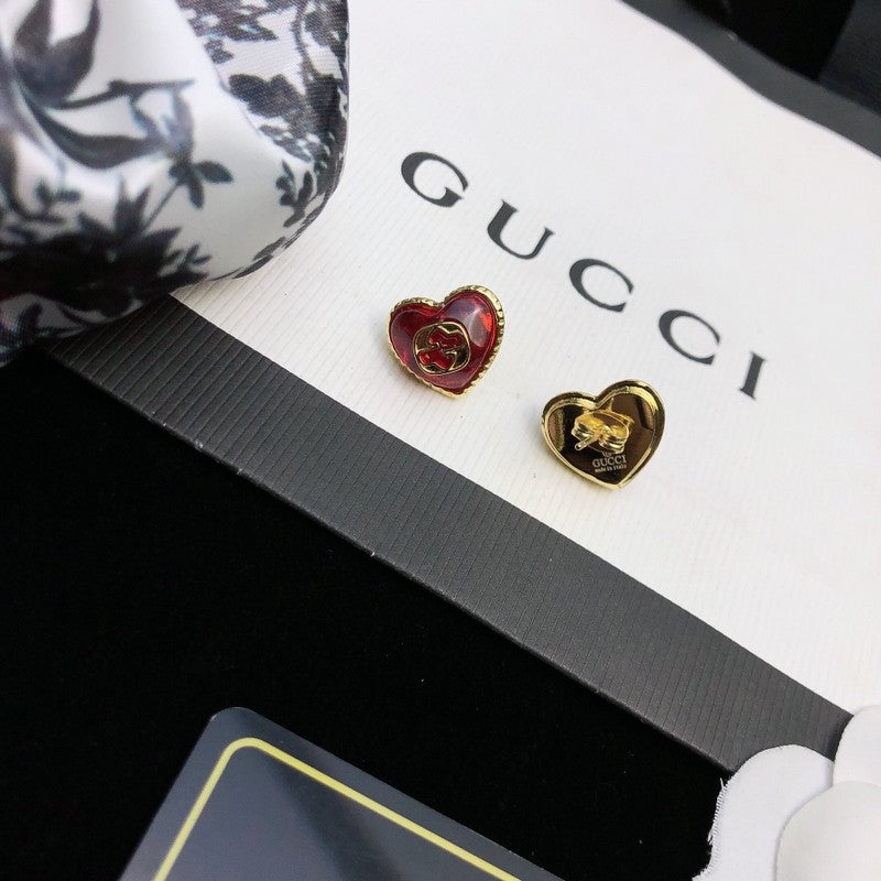 18K Gucci Heart Red Crystal Earrings