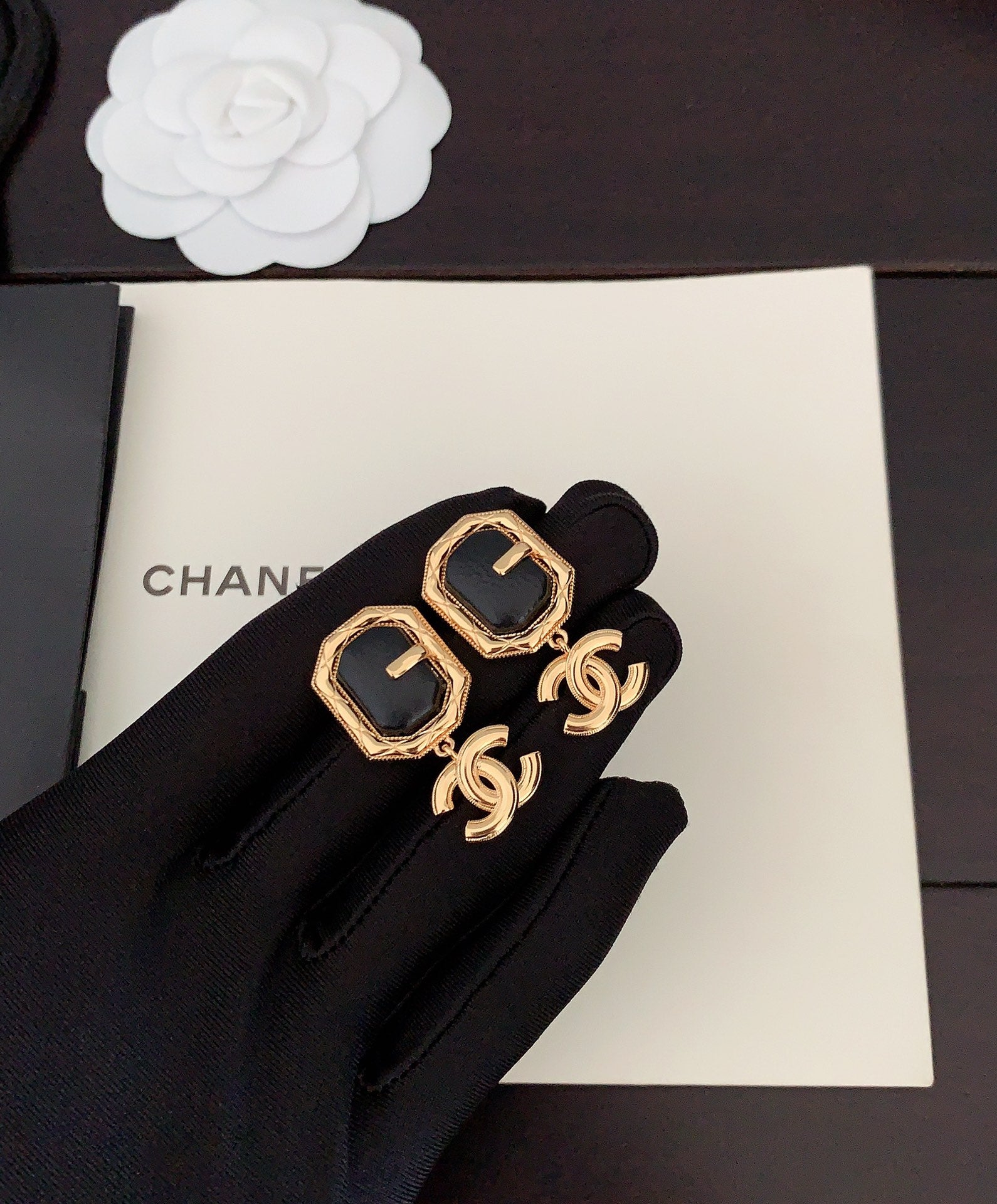 18K Chanel Pendant Leather Earrings