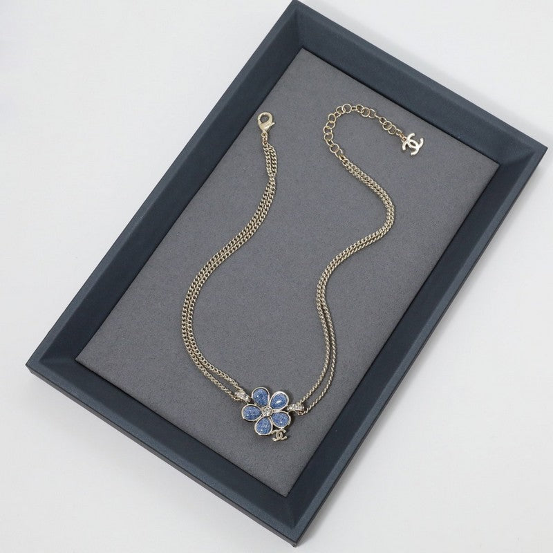 18K Chanel Blue Camellia Diamond Choker Necklace