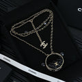 18K Chanel Black Bag Long Leather Necklace