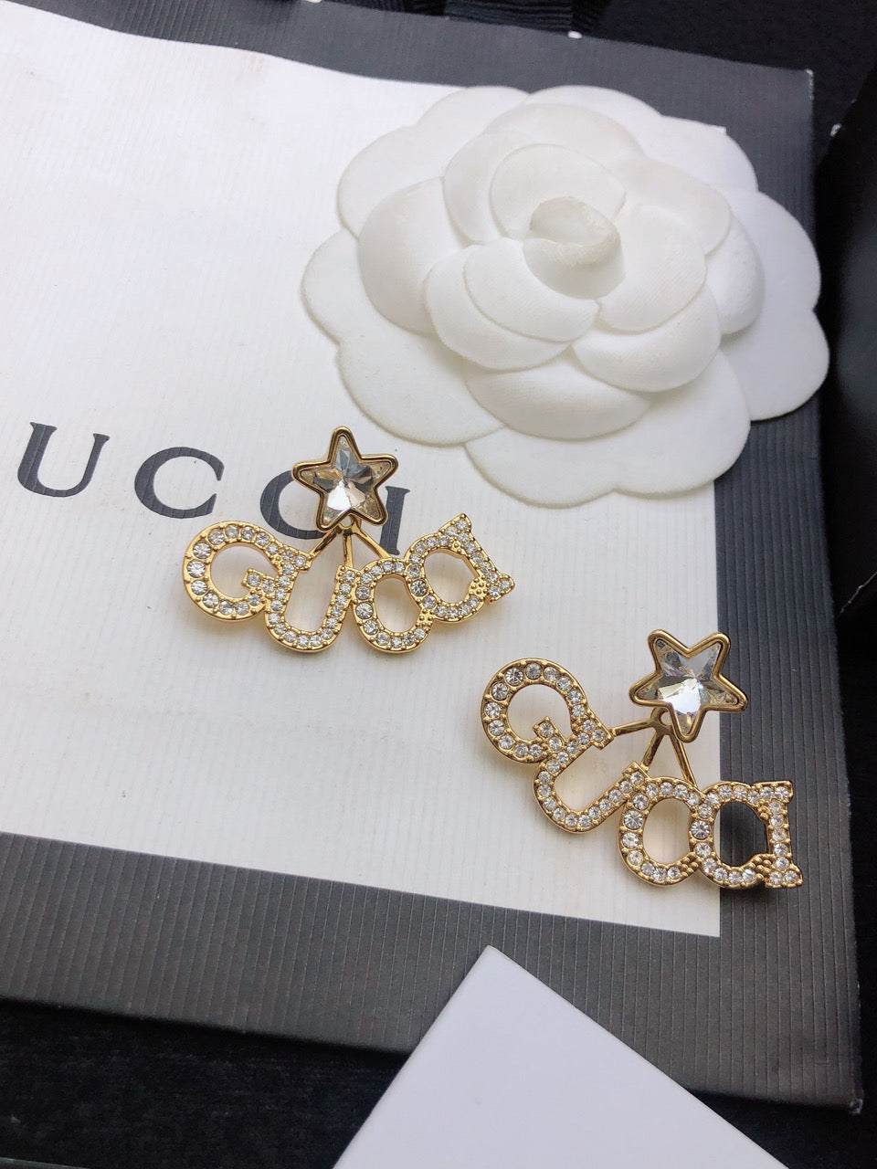 18K Gucci Script Star Earrings