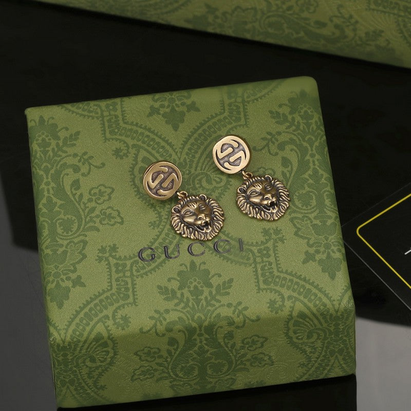 18K Gucci Lion Pendant Earrings